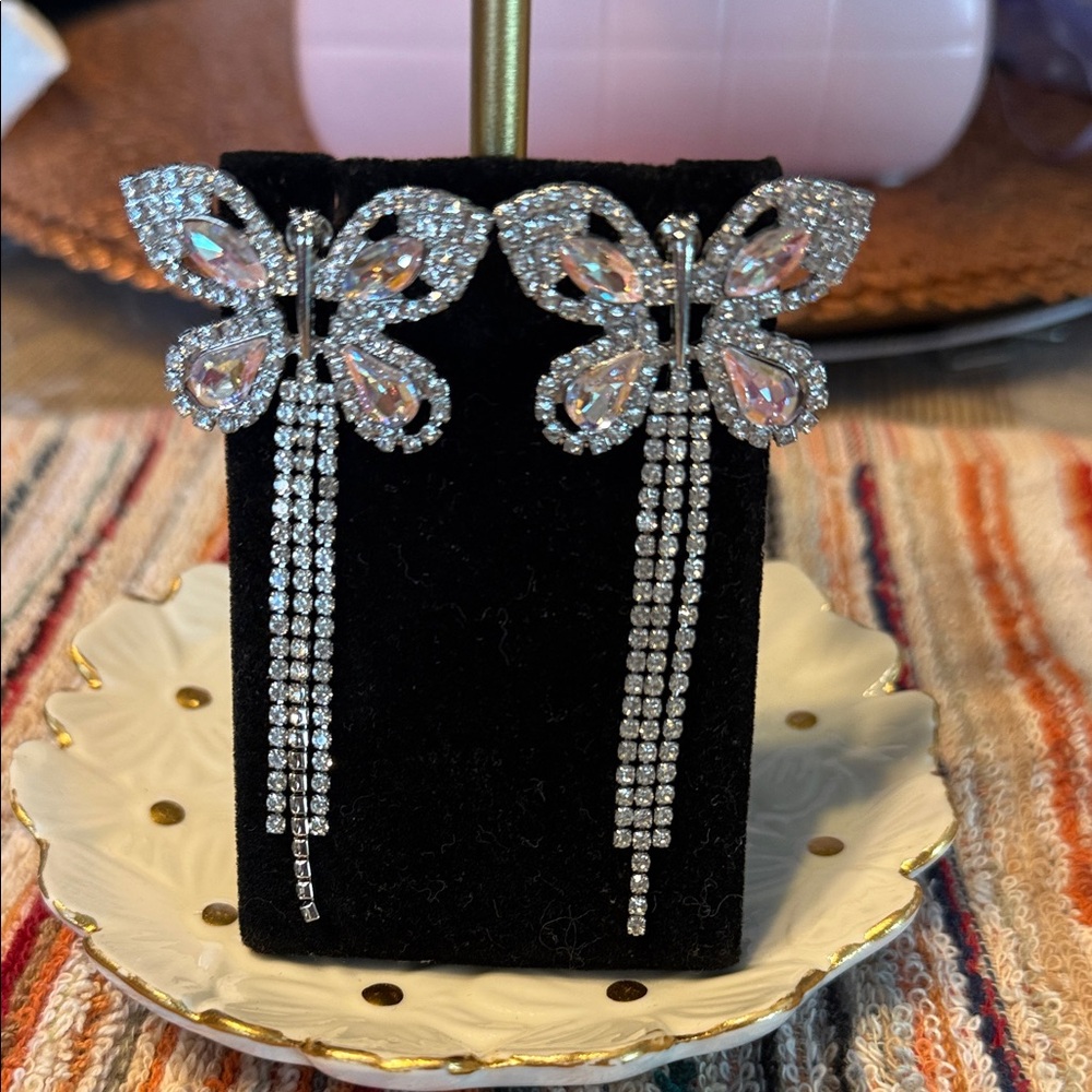 Sparkling Silver Crystal Butterfly Earrings